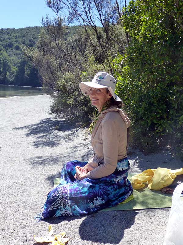 Meditating on the Shore of Lake Rotopounamu in New Zealand (photo by Virochana)